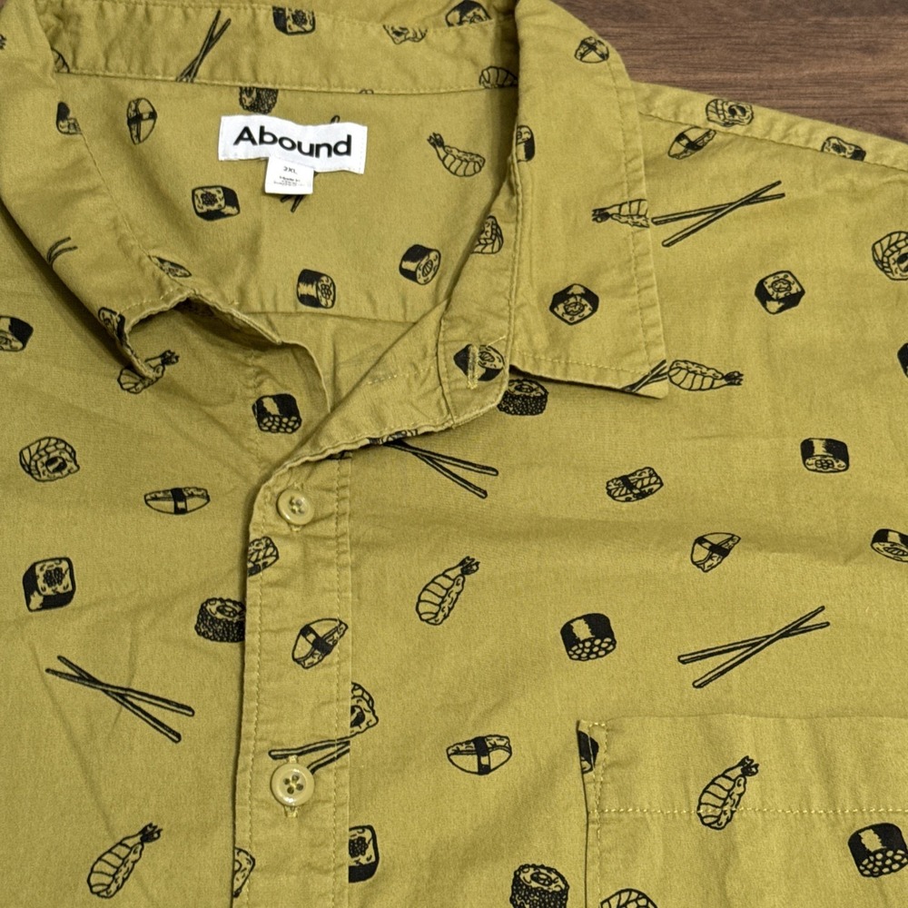 Abound Shirt Mens 2XL XXL Sushi Printed Short Sleeve Button Down Up Shirt Green